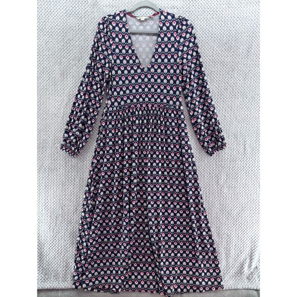 Boden Dress Womens US2R Blue Floral Maxi V-Neck Long Sleeve A-Line Peasant - Picture 1 of 13